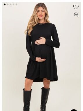 Pinkblush black textured rib long sleeve maternity dress